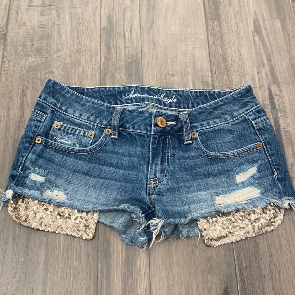 American Eagle Outfitters Blue Jean Shorts with Gold Accents